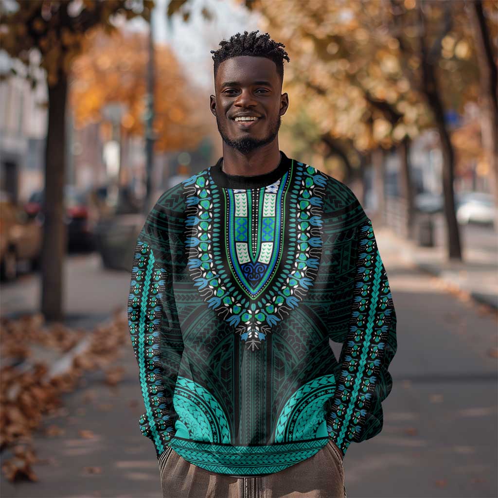 African Dashiki and Polynesian Pattern Sweatshirt Teal