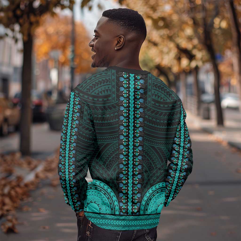 African Dashiki and Polynesian Pattern Sweatshirt Teal