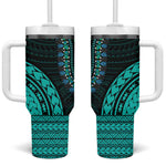 African Dashiki and Polynesian Pattern Tumbler With Handle Teal
