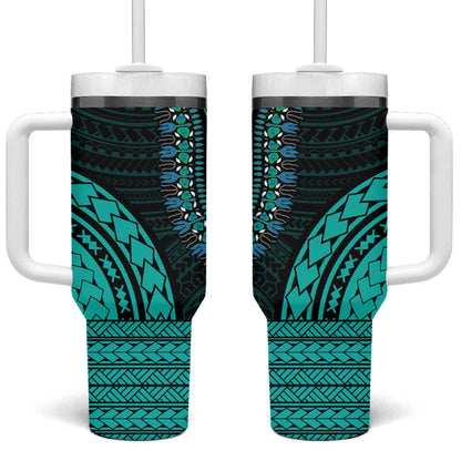 African Dashiki and Polynesian Pattern Tumbler With Handle Teal