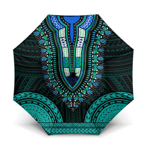 African Dashiki and Polynesian Pattern Umbrella Teal
