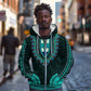 African Dashiki and Polynesian Pattern Zip Hoodie Teal