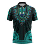 African Dashiki and Polynesian Pattern Zipper Polo Shirt Teal