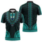 African Dashiki and Polynesian Pattern Zipper Polo Shirt Teal