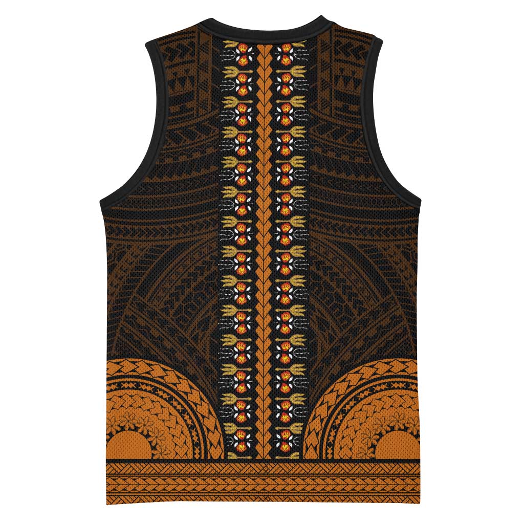 African Dashiki and Polynesian Pattern Basketball Jersey Gold - African Pride