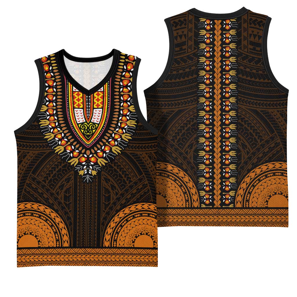 African Dashiki and Polynesian Pattern Basketball Jersey Gold - African Pride