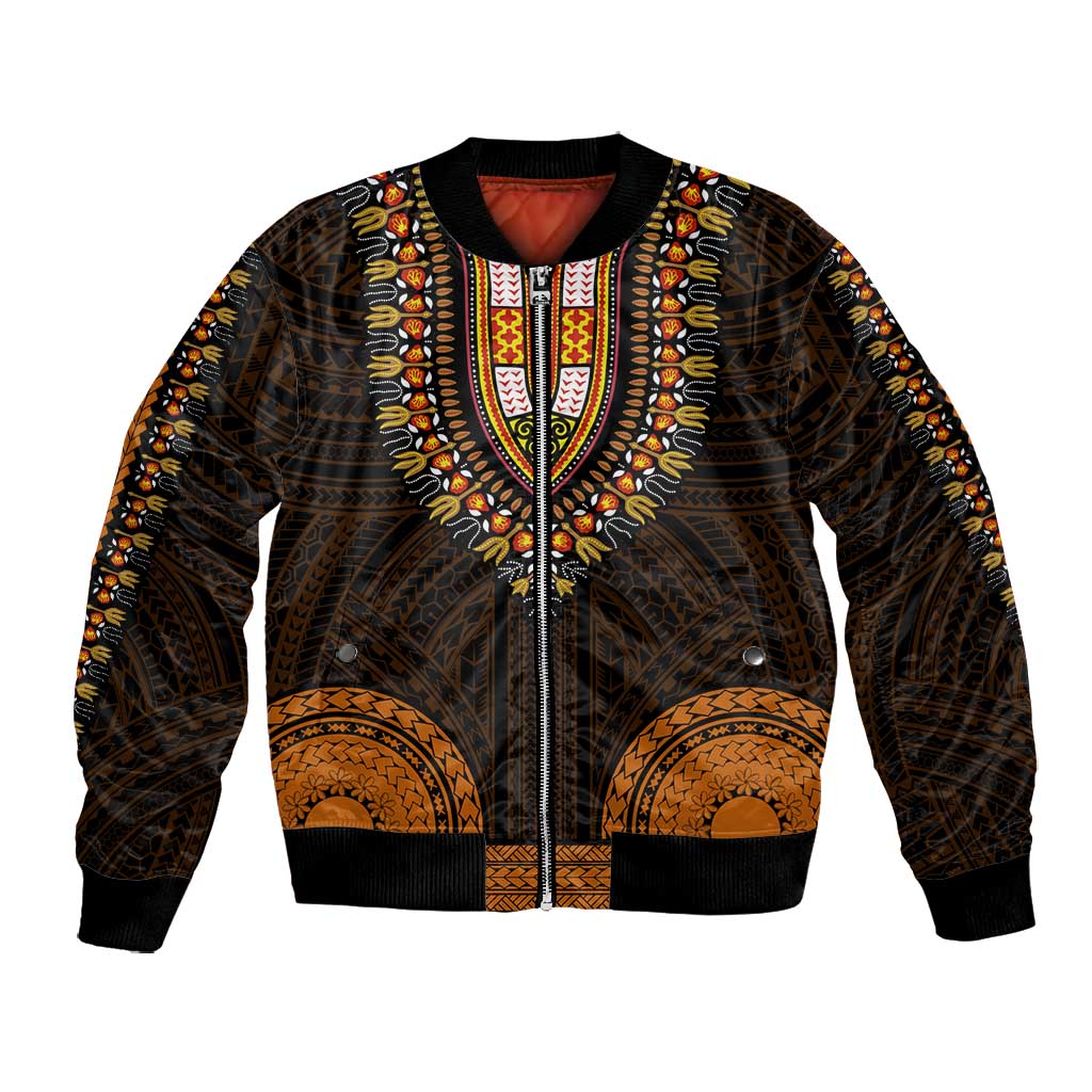 African Dashiki and Polynesian Pattern Bomber Jacket Gold