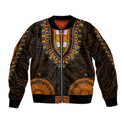 African Dashiki and Polynesian Pattern Bomber Jacket Gold