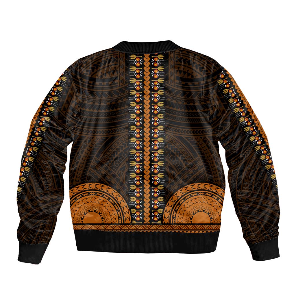 African Dashiki and Polynesian Pattern Bomber Jacket Gold