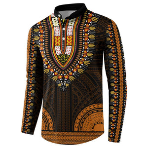 African Dashiki and Polynesian Pattern Button Sweatshirt Gold