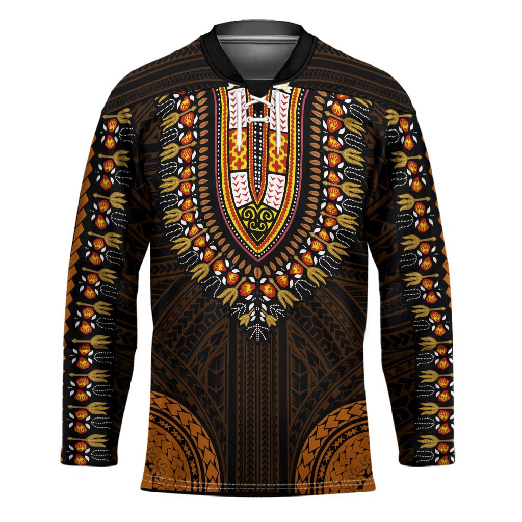 African Dashiki and Polynesian Pattern Hockey Jersey Gold