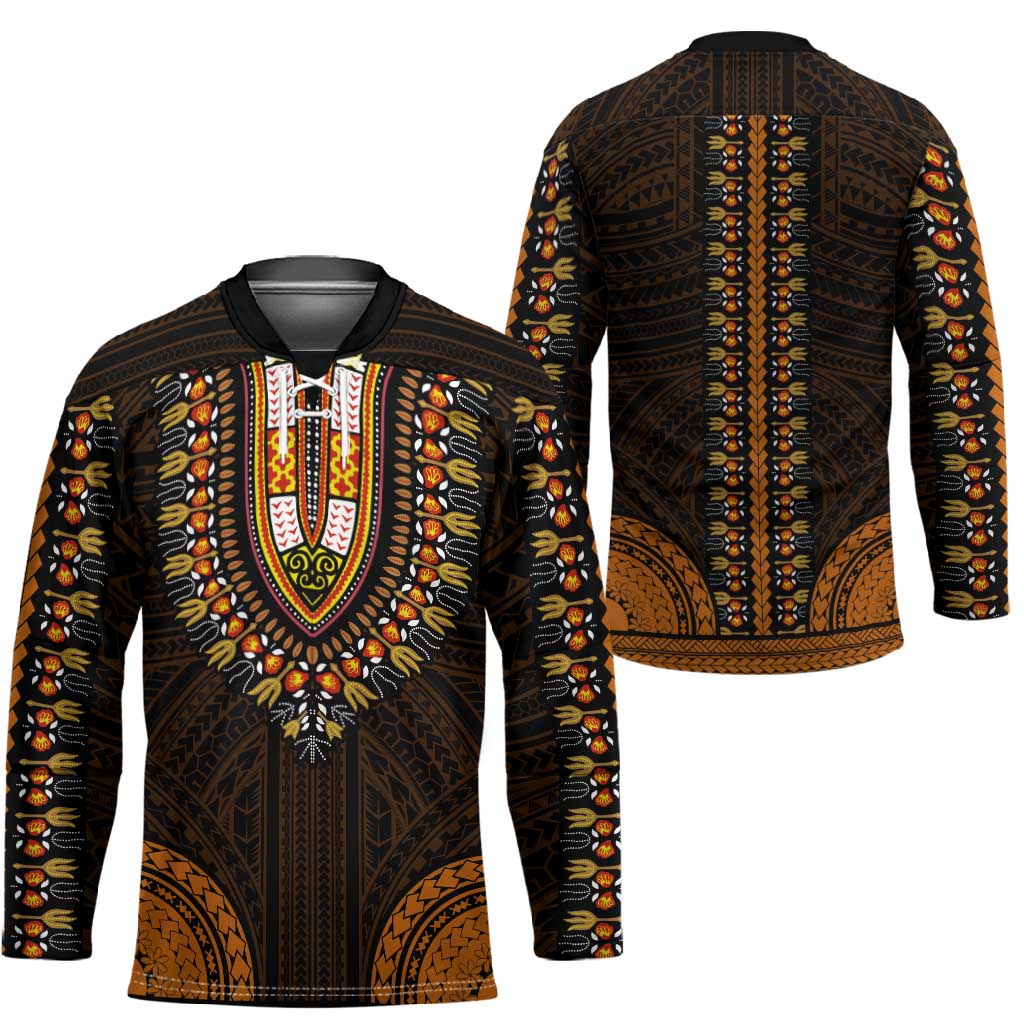 African Dashiki and Polynesian Pattern Hockey Jersey Gold