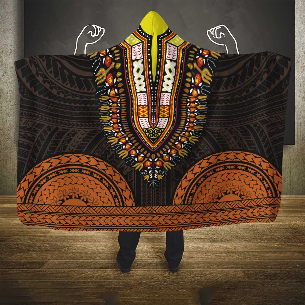 African Dashiki and Polynesian Pattern Hooded Blanket Gold
