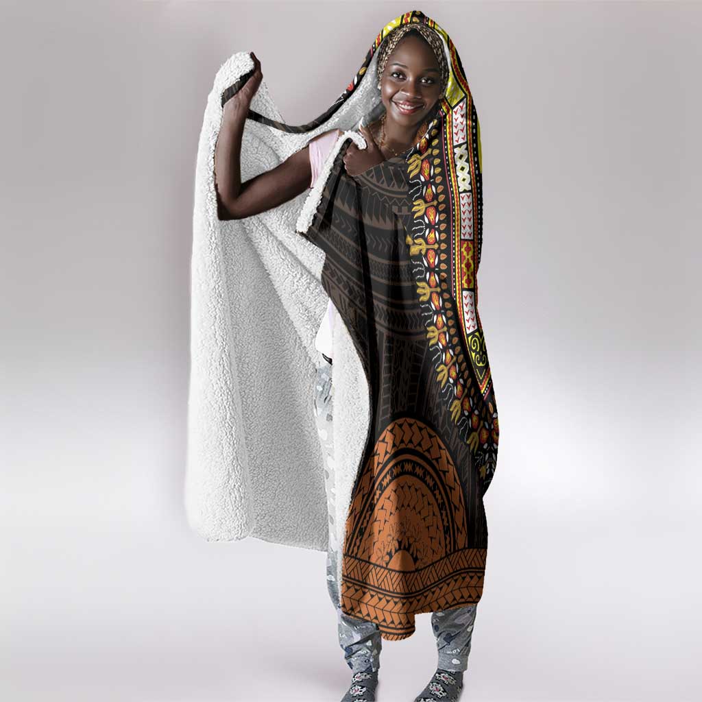 African Dashiki and Polynesian Pattern Hooded Blanket Gold