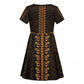 African Dashiki and Polynesian Pattern Kid Short Sleeve Dress Gold