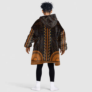 African Dashiki and Polynesian Pattern Kid Wearable Blanket Hoodie Gold