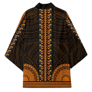 African Dashiki and Polynesian Pattern Kimono Gold