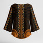 African Dashiki and Polynesian Pattern Kimono Sleeve Blouse Gold