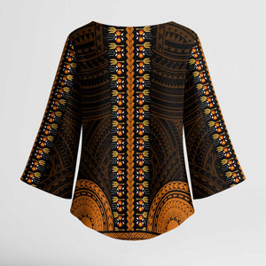 African Dashiki and Polynesian Pattern Kimono Sleeve Blouse Gold
