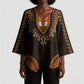 African Dashiki and Polynesian Pattern Kimono Sleeve Blouse Gold