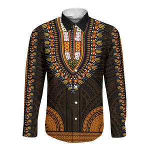 African Dashiki and Polynesian Pattern Long Sleeve Button Shirt Gold