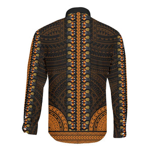African Dashiki and Polynesian Pattern Long Sleeve Button Shirt Gold