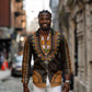 African Dashiki and Polynesian Pattern Long Sleeve Button Shirt Gold