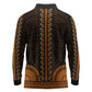 African Dashiki and Polynesian Pattern Long Sleeve Polo Shirt Gold