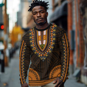 African Dashiki and Polynesian Pattern Long Sleeve Shirt Gold