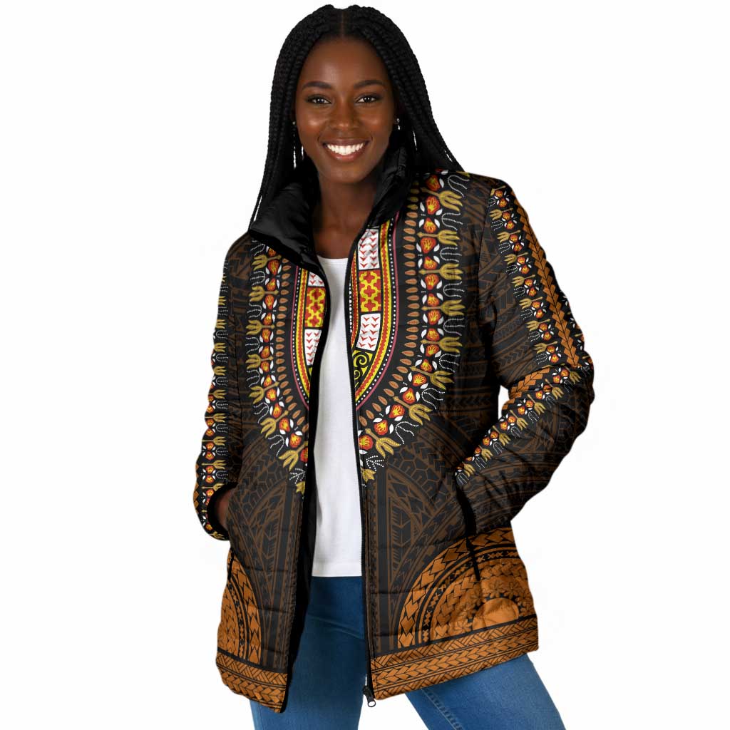 African Dashiki and Polynesian Pattern Padded Jacket Gold