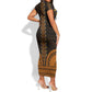 African Dashiki and Polynesian Pattern Short Sleeve Bodycon Dress Gold LT9