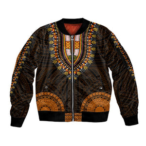 African Dashiki and Polynesian Pattern Sleeve Zip Bomber Jacket Gold