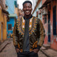 African Dashiki and Polynesian Pattern Sleeve Zip Bomber Jacket Gold