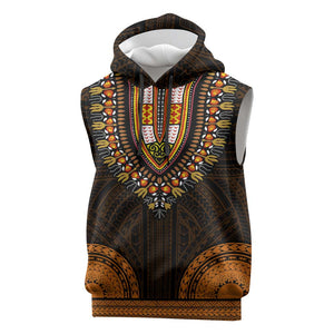 African Dashiki and Polynesian Pattern Sleeveless Hoodie Gold - African Pride
