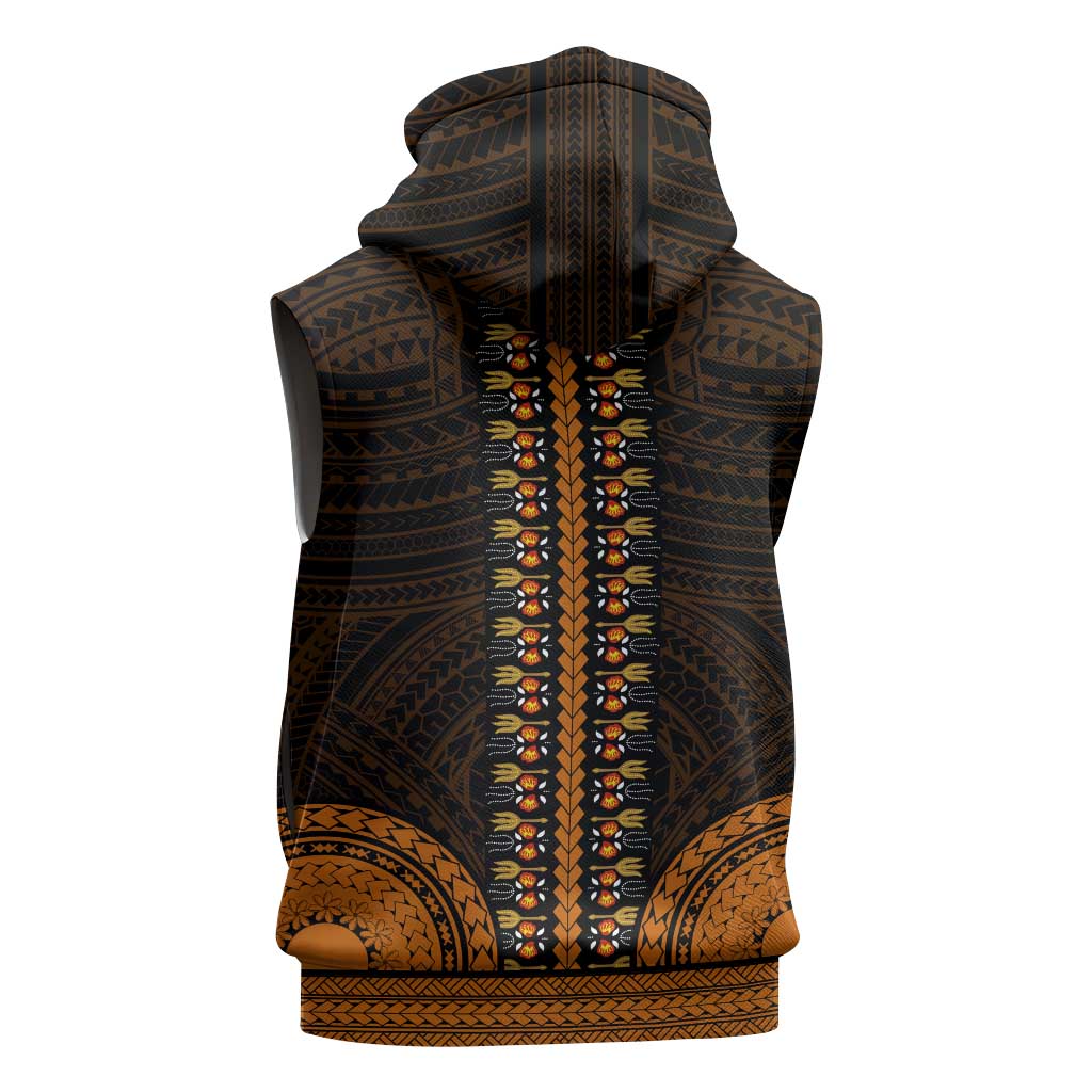 African Dashiki and Polynesian Pattern Sleeveless Hoodie Gold - African Pride