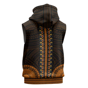 African Dashiki and Polynesian Pattern Sleeveless Hoodie Gold - African Pride