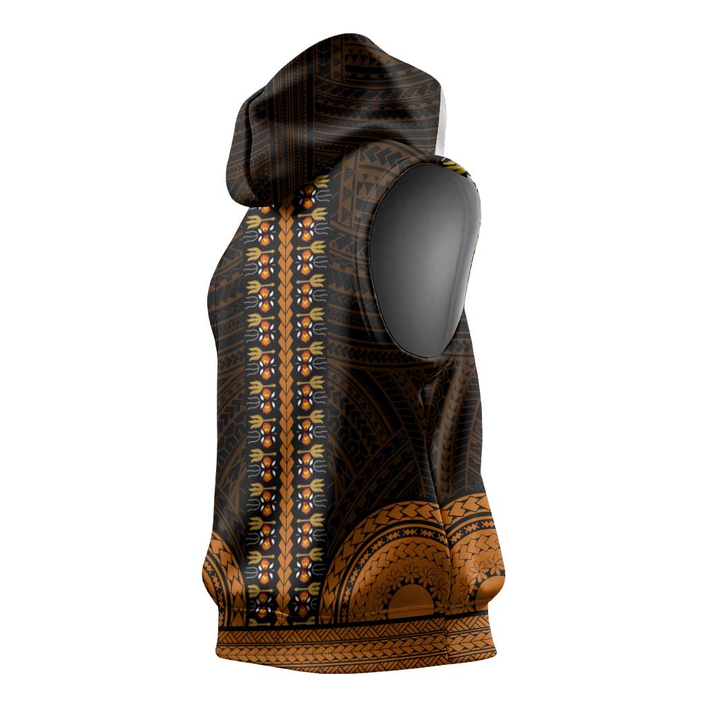African Dashiki and Polynesian Pattern Sleeveless Hoodie Gold - African Pride