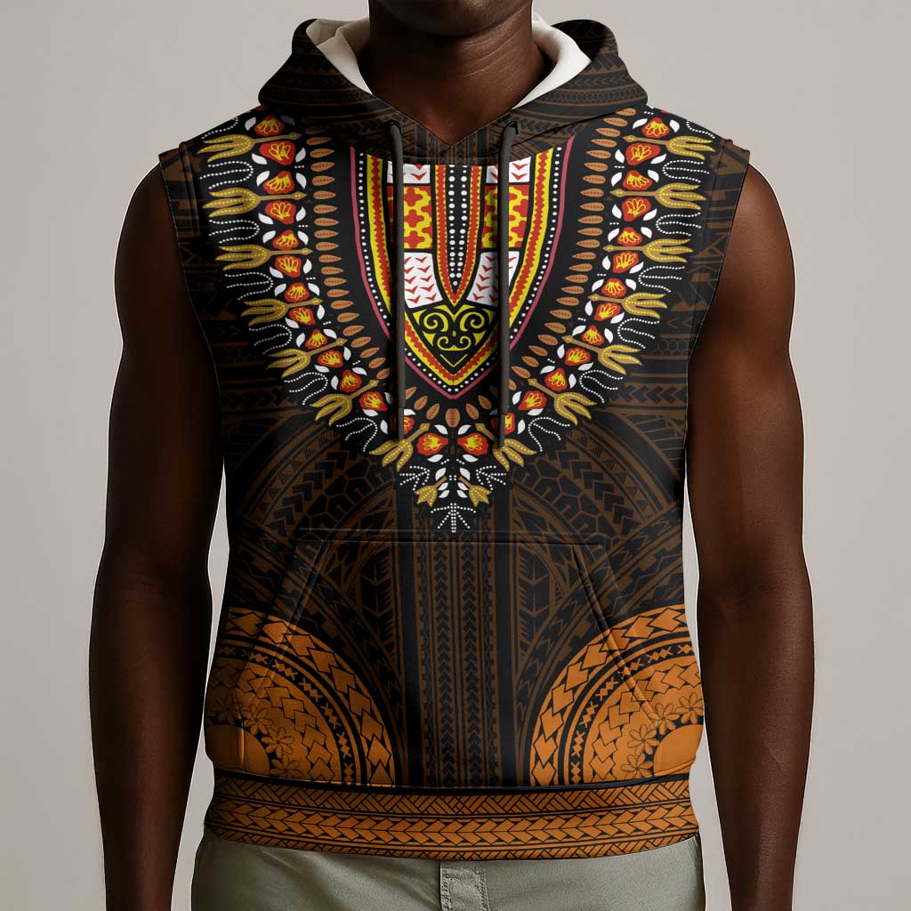 African Dashiki and Polynesian Pattern Sleeveless Hoodie Gold - African Pride