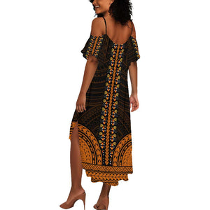 African Dashiki and Polynesian Pattern Summer Maxi Dress Gold
