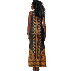 African Dashiki and Polynesian Pattern Tank Maxi Dress Gold