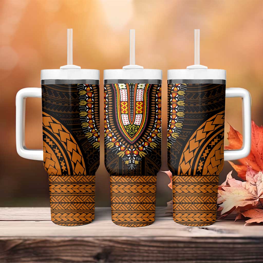 African Dashiki and Polynesian Pattern Tumbler With Handle Gold