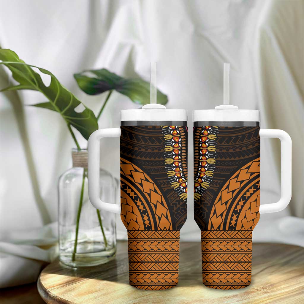 African Dashiki and Polynesian Pattern Tumbler With Handle Gold