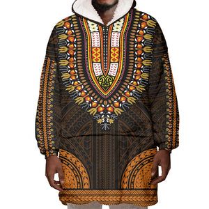 African Dashiki and Polynesian Pattern Wearable Blanket Hoodie Gold