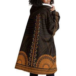 African Dashiki and Polynesian Pattern Wearable Blanket Hoodie Gold