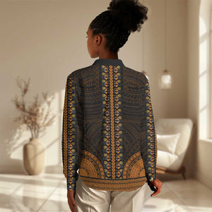 African Dashiki and Polynesian Pattern Women Casual Shirt Gold LT9