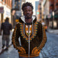 African Dashiki and Polynesian Pattern Zip Hoodie Gold