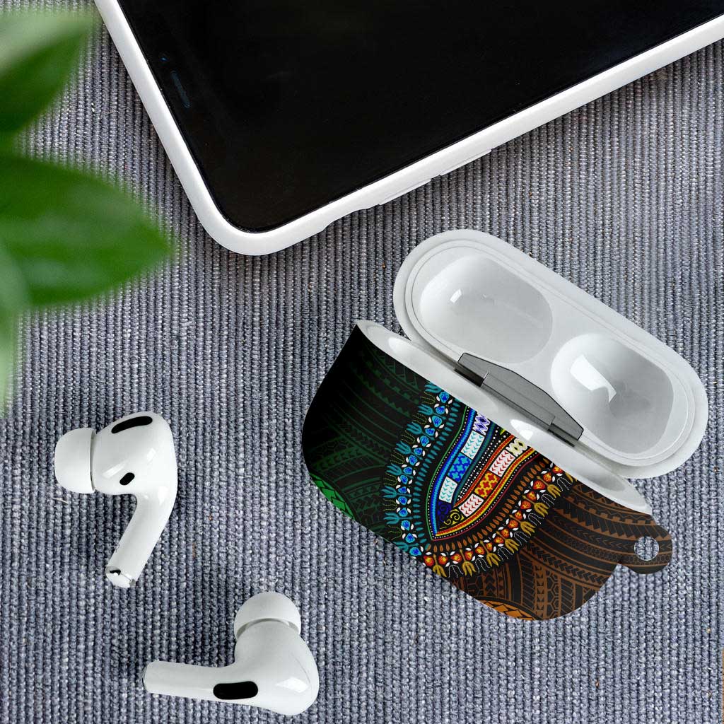 African Dashiki and Polynesian Pattern AirPods Case Half Green-Gold
