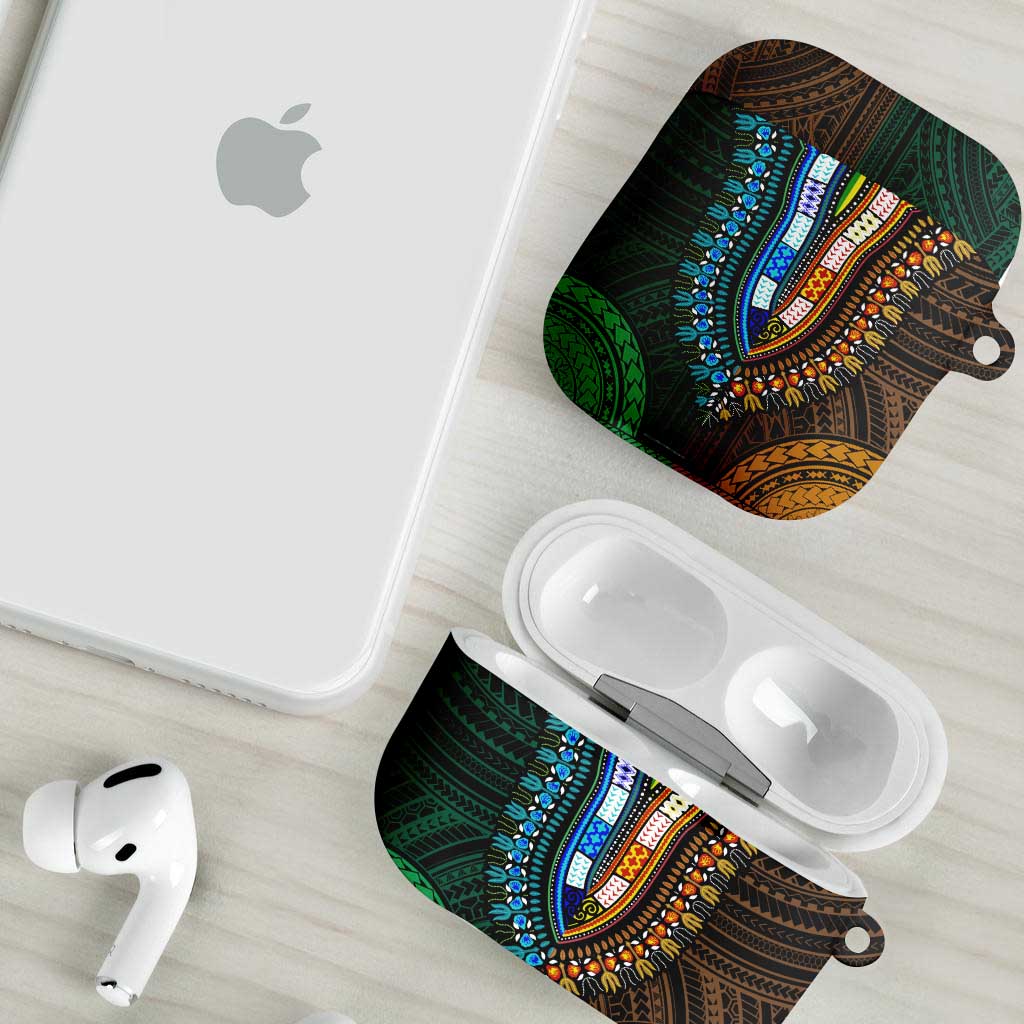 African Dashiki and Polynesian Pattern AirPods Case Half Green-Gold