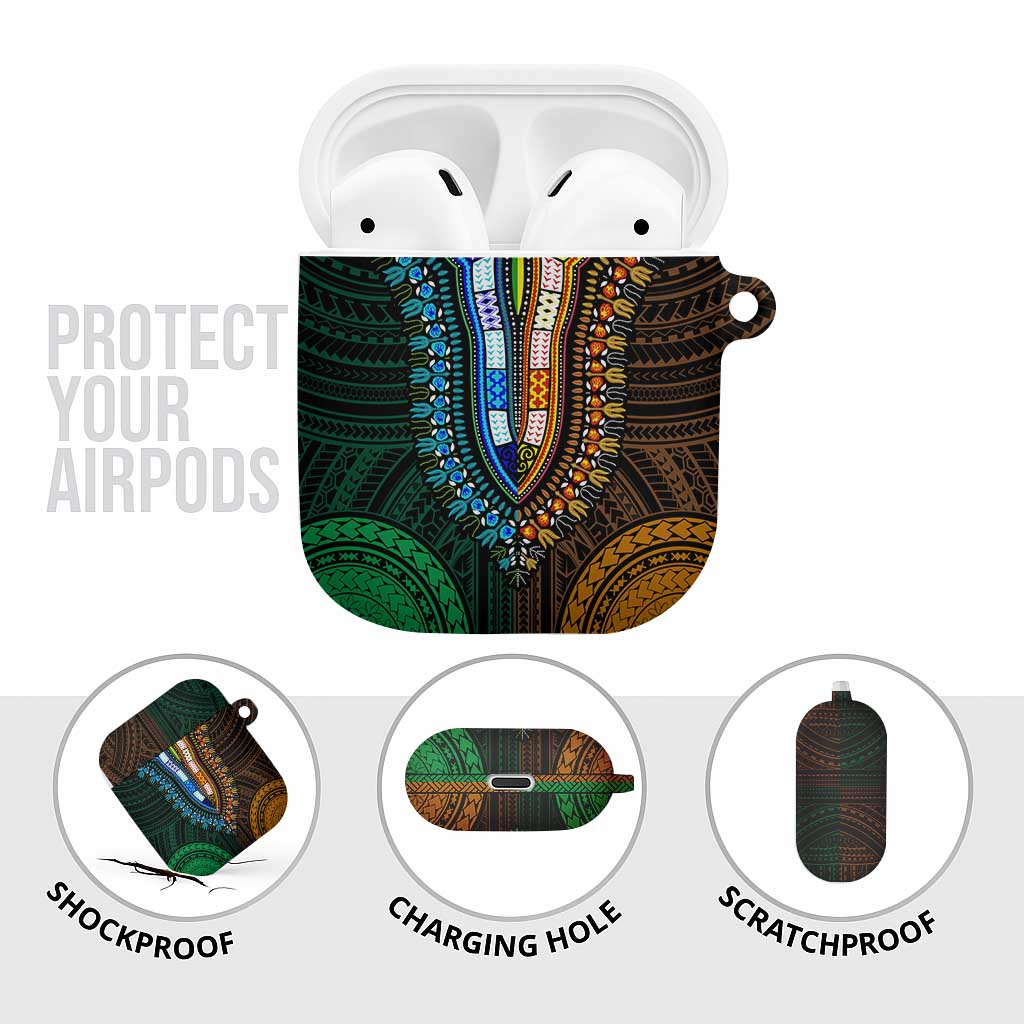 African Dashiki and Polynesian Pattern AirPods Case Half Green-Gold