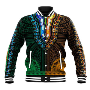 African Dashiki and Polynesian Pattern Baseball Jacket Half Green-Gold
